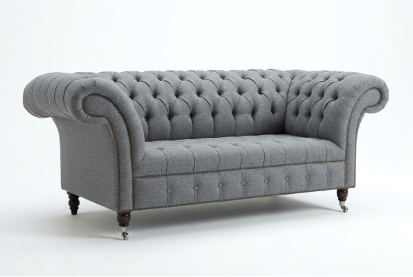 Chesterfield Original Sofa JVMoebel Textil Sofas Stoff Grau 185cm Couch Couchen