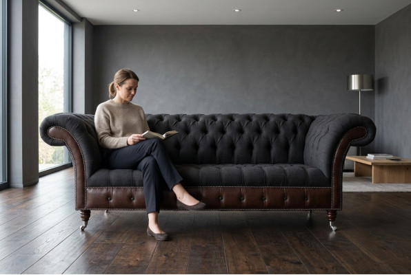 Chesterfield originální pohovka JVMoebel pohovka textil pohovky pohovky látka černá nová