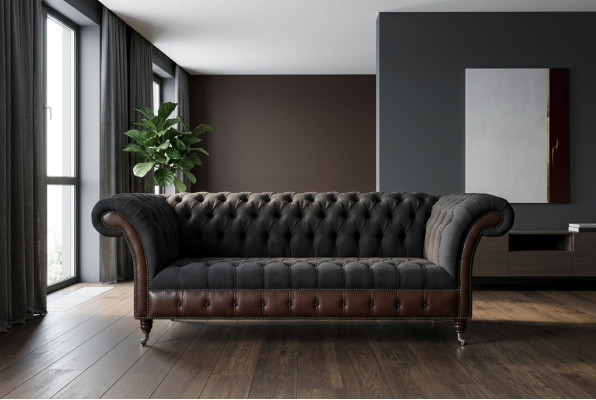 Chesterfield originální pohovka JVMoebel pohovka textil pohovky pohovky látka černá nová