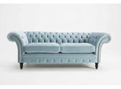 Hellblauer Moderner Chesterfield Dreisitzer Wohnzimmer Luxus Couch