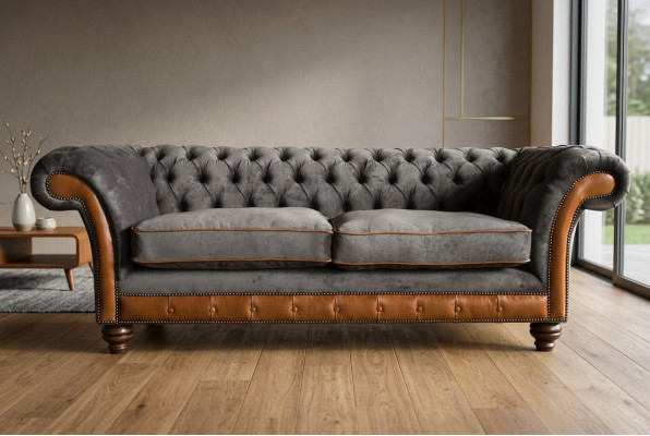 Grau-brauner Chesterfield 3-Sitzer Wohnzimmer Luxus Couch