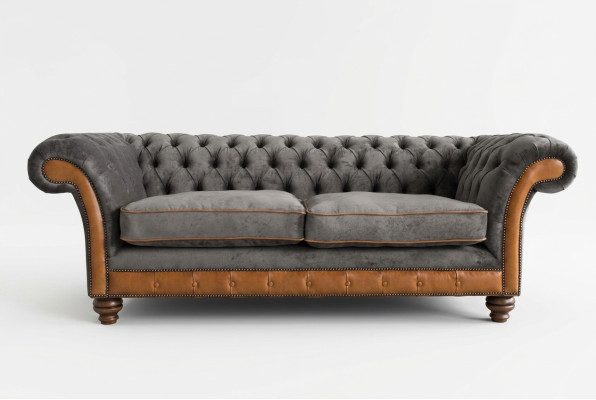 Grau-brauner Chesterfield 3-Sitzer Wohnzimmer Luxus Couch