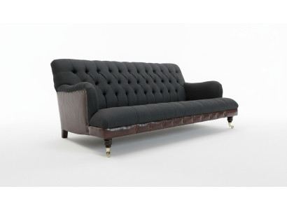 Klassische Chesterfield Couch 3 Sitzer Sofa Couch Samt Leder Blau Design Polster