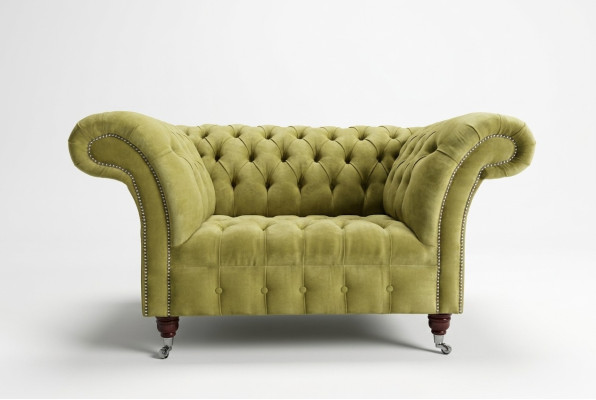Chesterfield Design Stoff Couch Sessel 1.5 Sitzer Polster Sofas Lounge Samt Grün