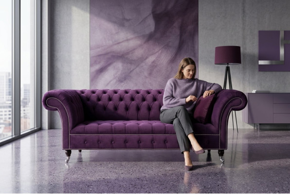 Chesterfield Originální Pohovka Pohovka Textilní Pohovky Lila 225cm Pohovky
