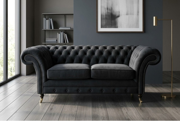 Chesterfield Original Sofa JVMoebel Textil Sofas Couchen Stoff Grau 185cm Couch