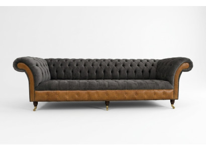 Grau-braune Chesterfield Couch Designer 4-Sitzer Luxus Couchen