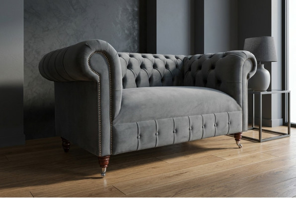 Chesterfield Design Sofa 2 Sitzer Couch Polster Sitz Garnitur Leder Textil Grau