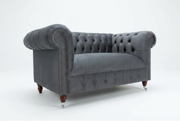 Chesterfield Design Sofa 2 Sitzer Couch Polster Sitz Garnitur Leder Textil Grau