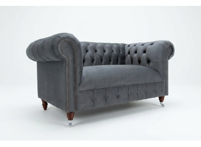 Chesterfield Design Sofa 2 Sitzer Couch Polster Sitz Garnitur Leder Textil Grau