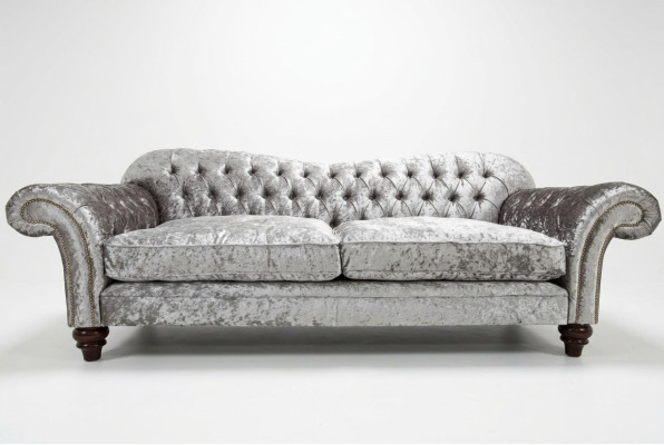 Klassische Chesterfield Couch 4 Sitzer Sofa Couchen Samt Leder Design Grau 240cm