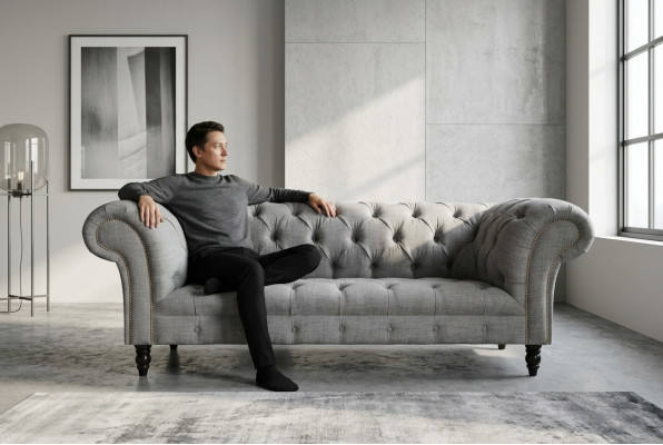 Design Chesterfield Sofa 3 Couch Sofa Set Stoff Polster Leder Dreisitzer Couchen