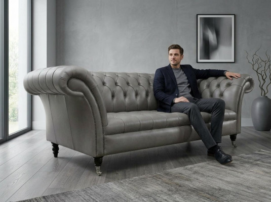 Grauer Chesterfield Dreisitzer Exklusive Wohnzimmer Couch