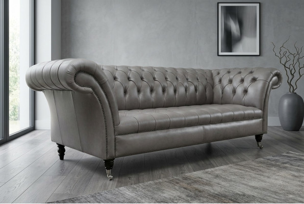 Grauer Chesterfield Dreisitzer Exklusive Wohnzimmer Couch