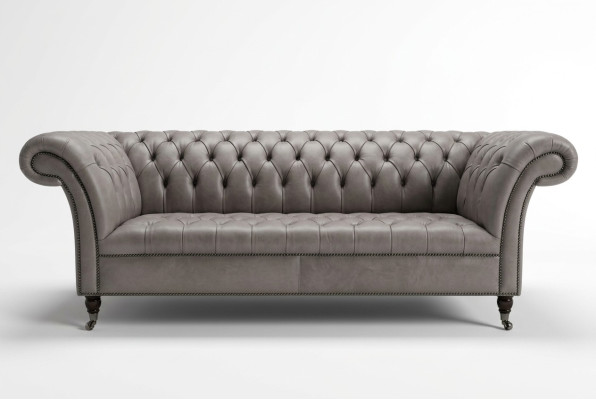 Grauer Chesterfield Dreisitzer Exklusive Wohnzimmer Couch