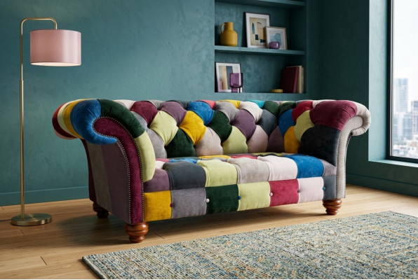 Modern Design Bunter Chesterfield 2 Sitzer Sofa Textil Couch Polster Design
