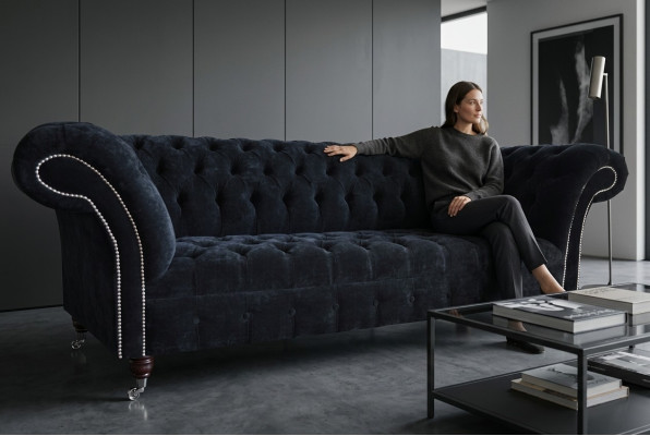 Schwarzer Chesterfield 3-Sitzer Luxus Wohnzimmer Sofa
