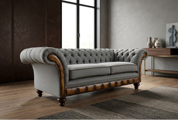 Šedohnědý Chesterfield gauč designérská obývací místnost 3místná pohovka