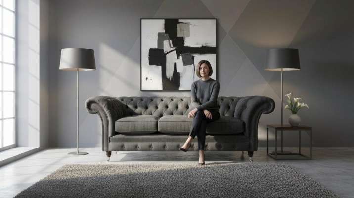 Schwarzes Chesterfield Polster Sofa Designer 3-Sitzer Wohnzimmer Couch