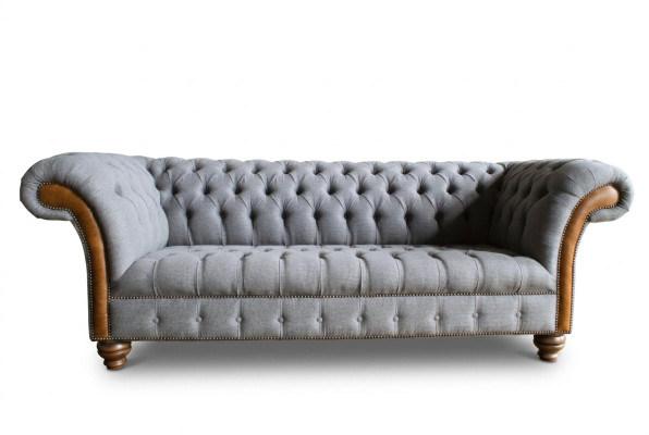 Edler grauer Chesterfield Dreisitzer Luxus Wohnzimmer 3-er Sofa