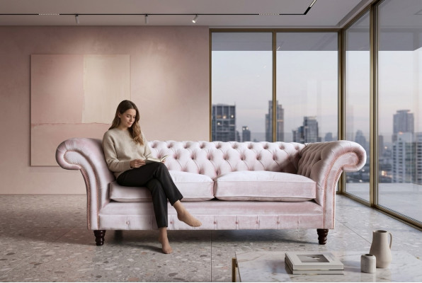 Chesterfield 3místná designová pohovka gauč čalouněný textilní trojmístný.