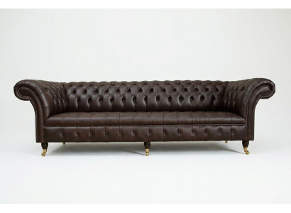 Hnědá pohovka Chesterfield s 4 polštáři, designový obývací pokoj pohovky