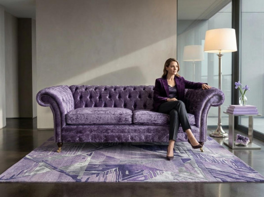 Lila Chesterfield Dreisitzer Chesterfield Luxus 3-Sitzer Sofa