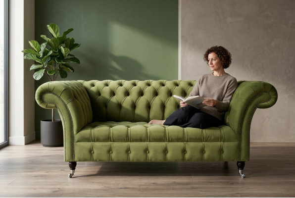 Chesterfield Couch 2 Sitzer Polster Sitz Textil Stoff Leder Couchen Sofas Sofa