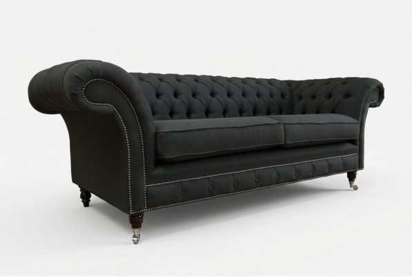 Schwarzer Moderner Dreisitzer Chesterfield Luxus 3-er Sofa
