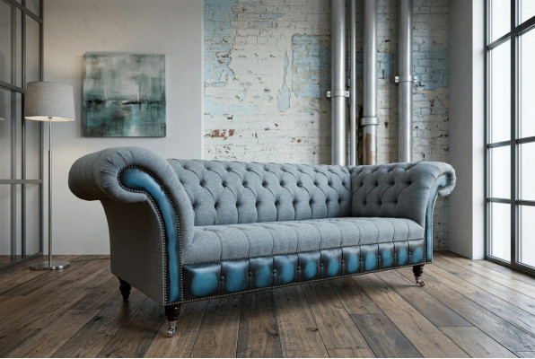 Designer Chesterfield graue Sofas Polster Couchen Textil Relax Möbel