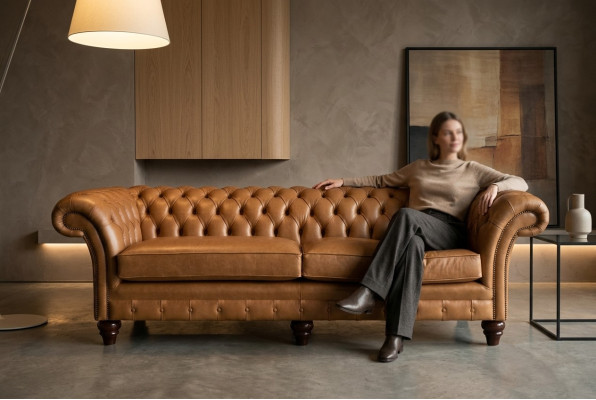 Braunes Chesterfield Sofa Luxus 4-Sitzer Couch Polster Stoff Sitzer