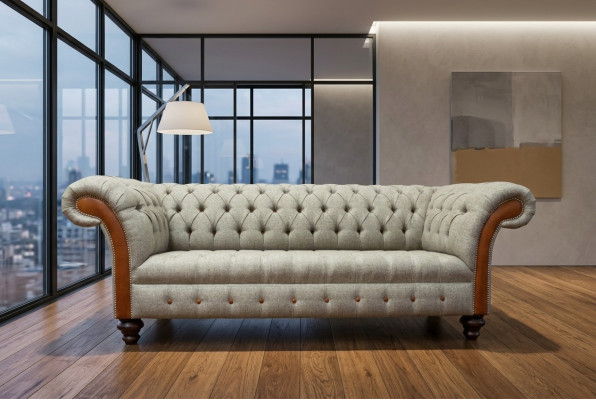 Grauer Chesterfield Dreisitzer Couch Polster Design Sofa Moderner 3er