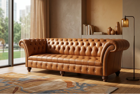 Braune Chesterfield Couch Leder 4 Sitzer xxl Big Sofa Couchen Big Neu Polster