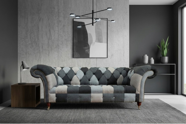 Sofa 3 Sitzer Couch design Chesterfield Sitz Garnitur Leder Textil Polster Neu