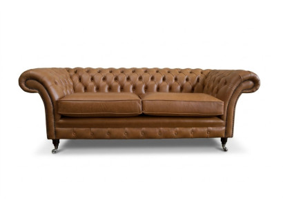 Sofa 3 Sitzer Couch Chesterfield Polster Sitz Garnitur Leder Braun Textil