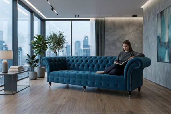 Design Chesterfield Sofagarnitur 4 Sitzer Stoff Couch Sofa Polster Sofas 265cm
