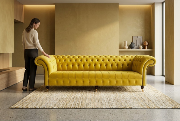 Design Sofa 4 Sitzer Polster Luxus Klassische Textil Chesterfield Sofas Couch