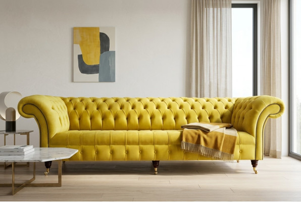 Design Sofa 4 Sitzer Polster Luxus Klassische Textil Chesterfield Sofas Couch