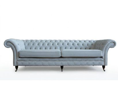 Grauer Chesterfield 4 Sitzer Polster Couch Modern Stil Samt Textil Stoff Sofa