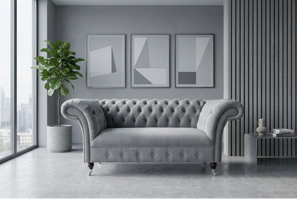 Chesterfield Luxus 2 Sitzer Couch Polster Sofa Textil Stoff Couchen Garnitur Neu