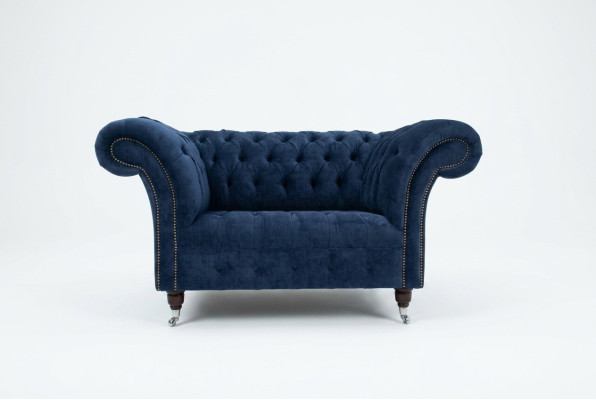 Křeslo Chesterfield pohovka čalounění sedačka gauč 1,5sedadlové jednomístné modrý textil