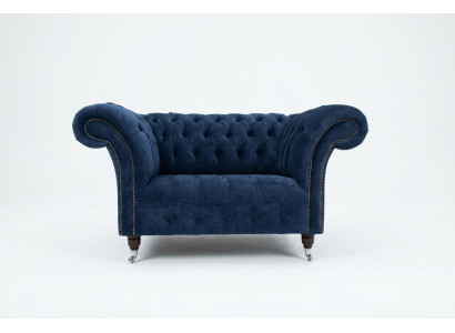 Křeslo Chesterfield pohovka čalounění sedačka gauč 1,5sedadlové jednomístné modrý textil