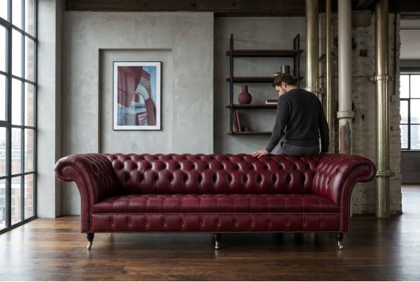 Chesterfield Design Pohovka 4místná Pohovka čalouněná Luxus Klasické textilní pohovky.