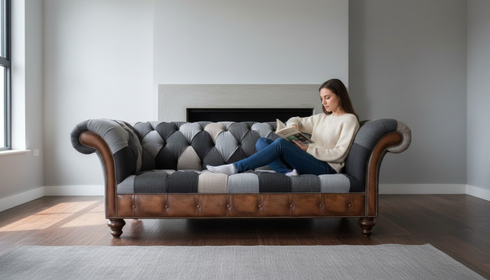 Chesterfield Textil Sofa 3 Sitzer Sofa Polster Sofas Design Luxus Stoffsofas New