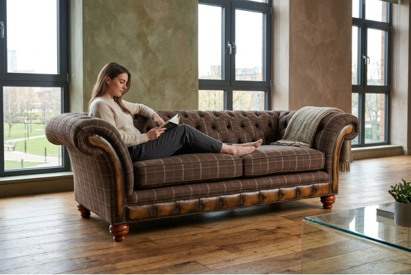 Klassische Chesterfield Sofa 3 Sitzer Design Sofas Polster Couchen Leder Braun