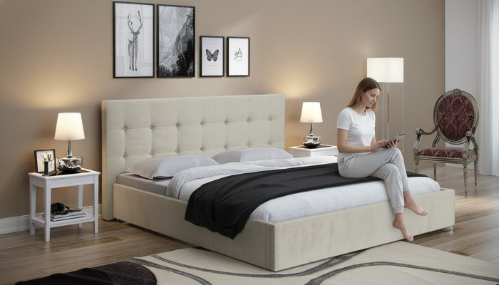 Béžová postel 160x200 Ložnice Textilní kožené hotelové luxusní čalounění Velká novinka