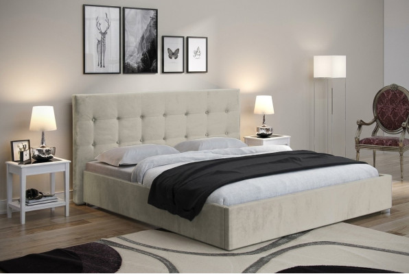 Béžová postel 160x200 Ložnice Textilní kožené hotelové luxusní čalounění Velká novinka