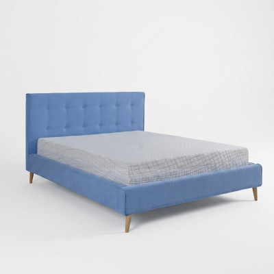 Chesterfield sametová dvoulůžková postel s dvojitým designem, luxusní design postele, modré, nové.