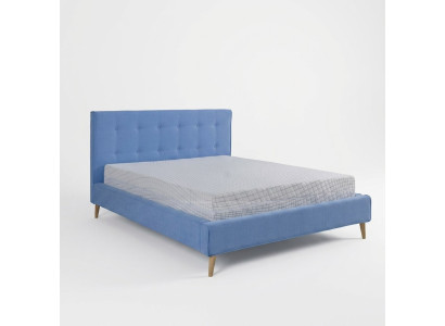 Chesterfield sametová dvoulůžková postel s dvojitým designem, luxusní design postele, modré, nové.