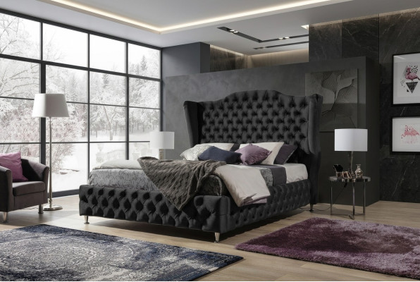 Schwarzes Bett Chesterfield Polster Doppelbett Luxus Schlafzimmer Design Betten